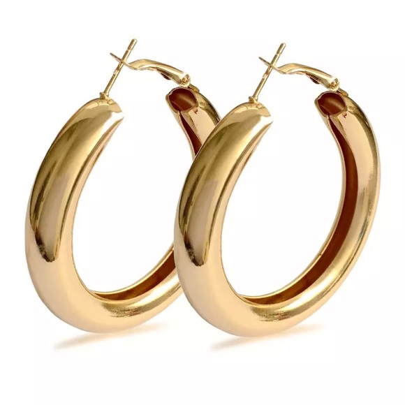 Trendy Classic Gold Plated 2” Big Hoop Earrings - Picture 6 of 16